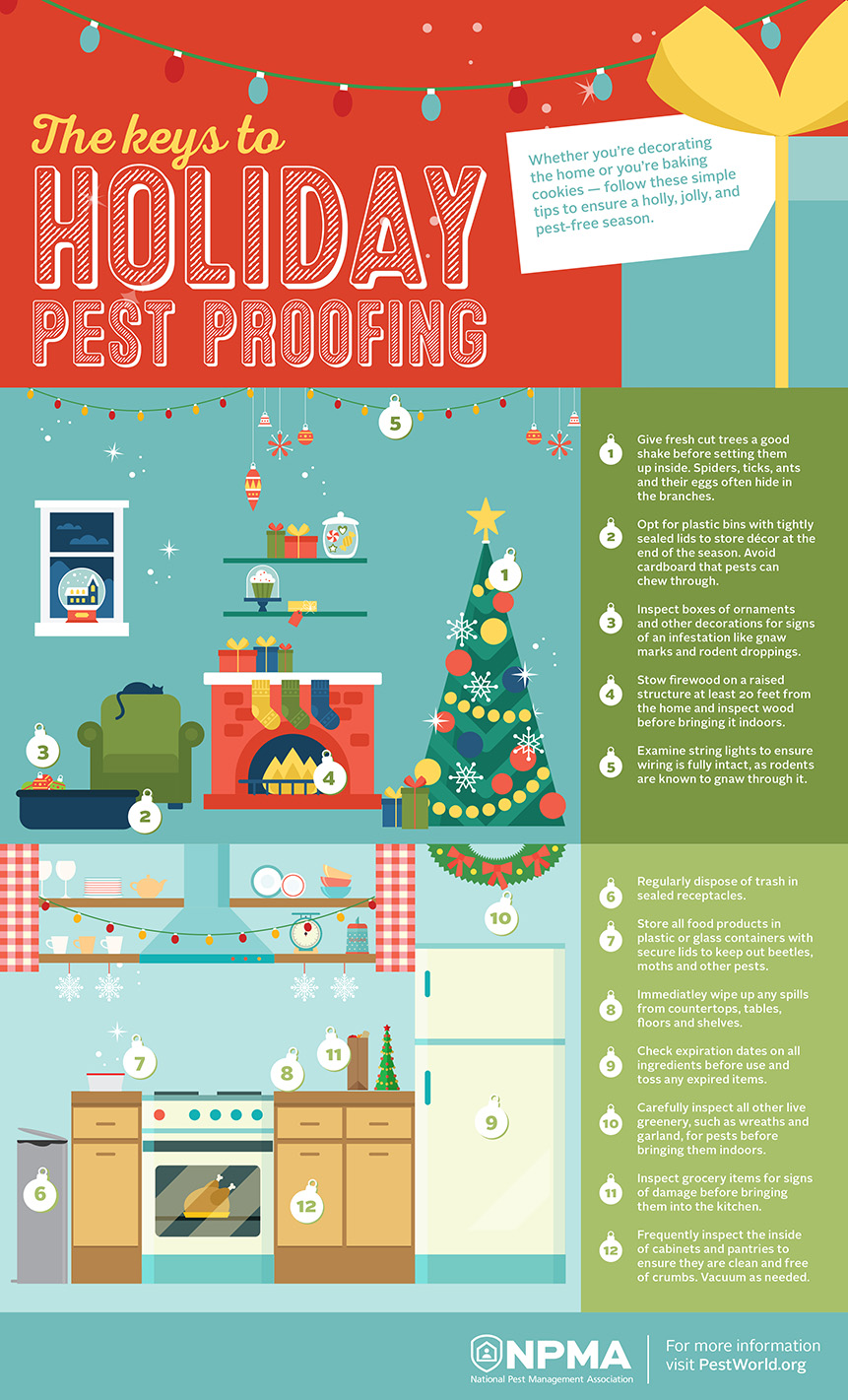 Infographic highlighting 12 holiday pest proofing tips