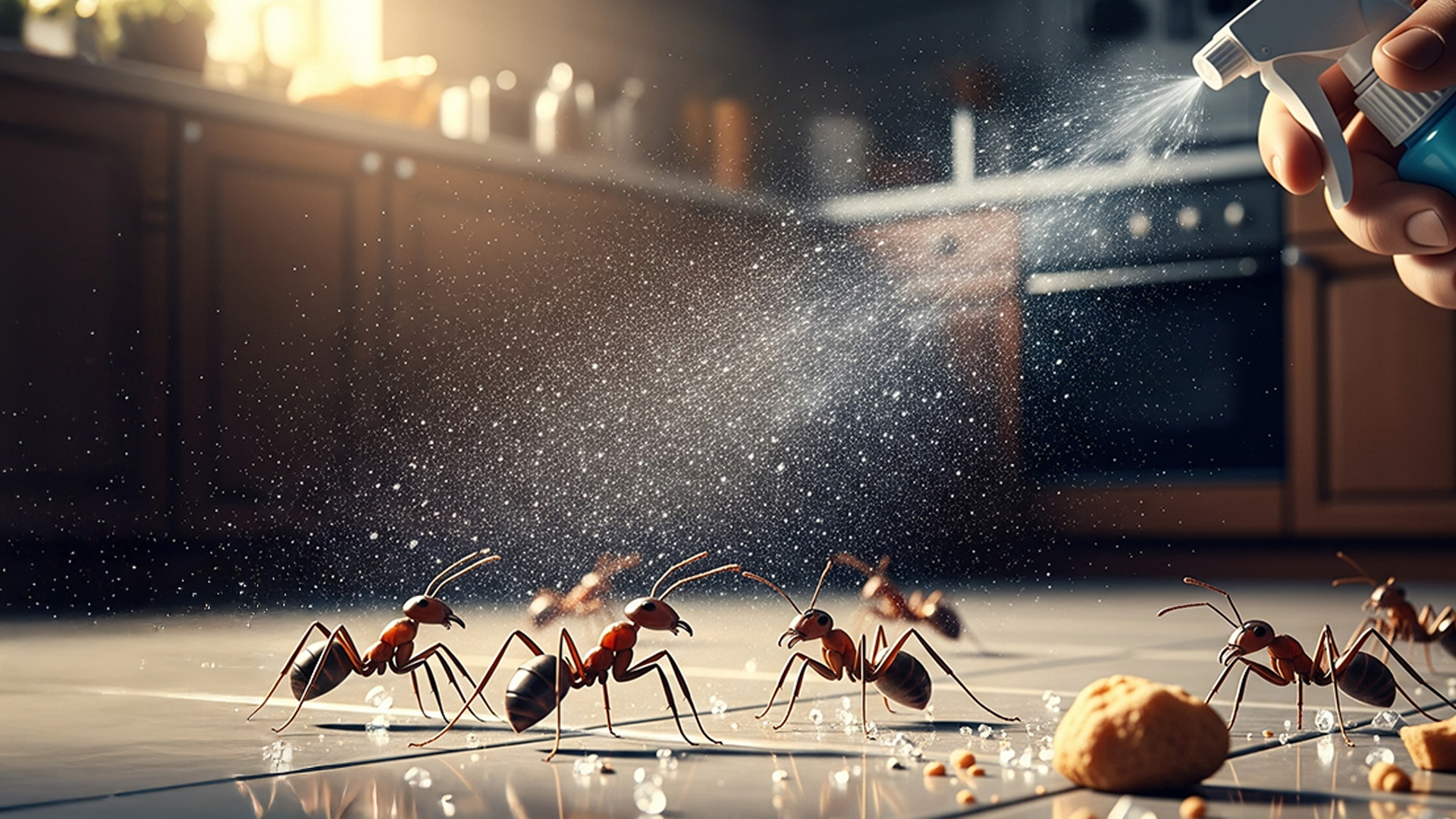 AI-generated ants on a kitchen floor