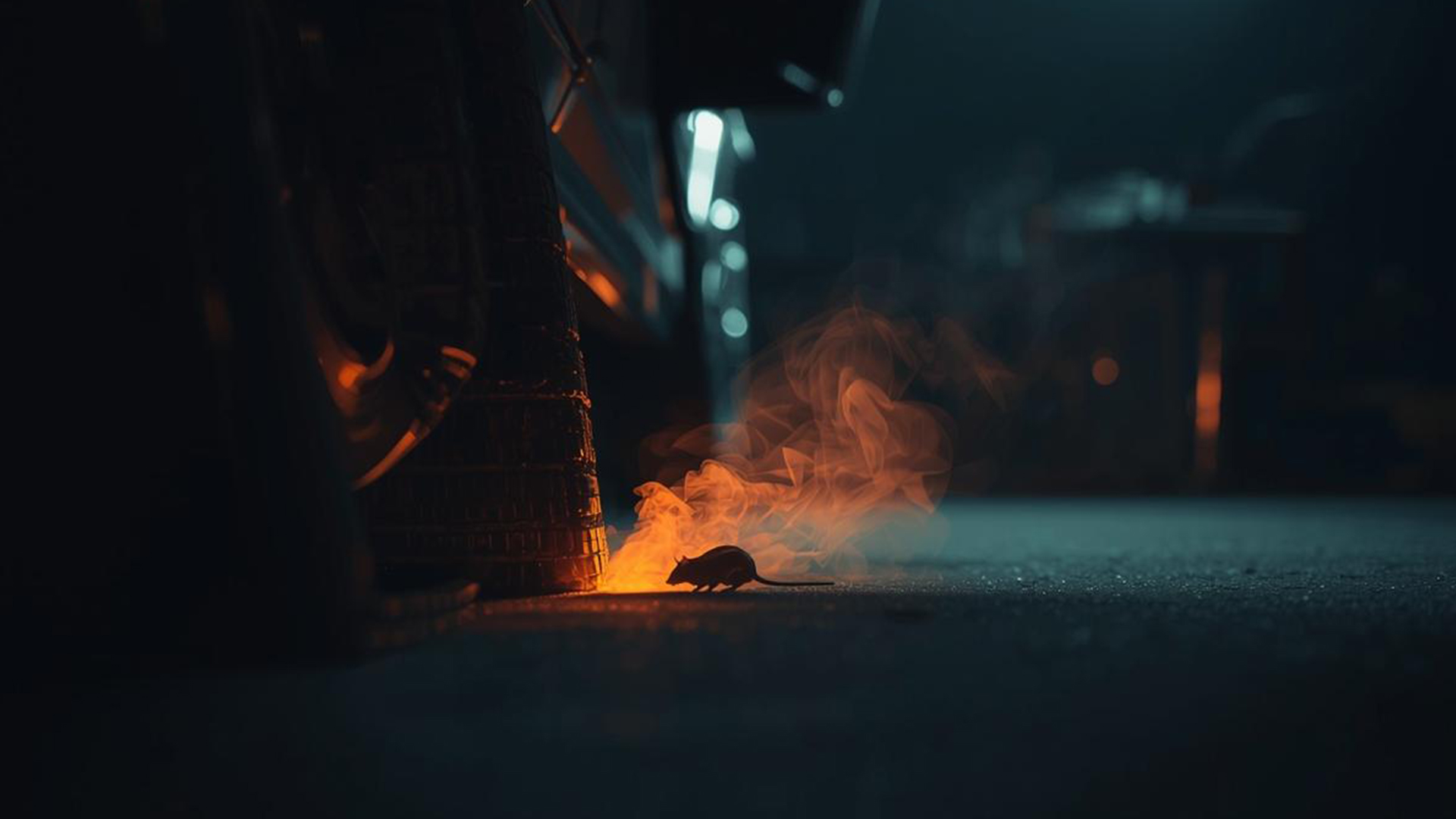 rodent next to a car in a garage