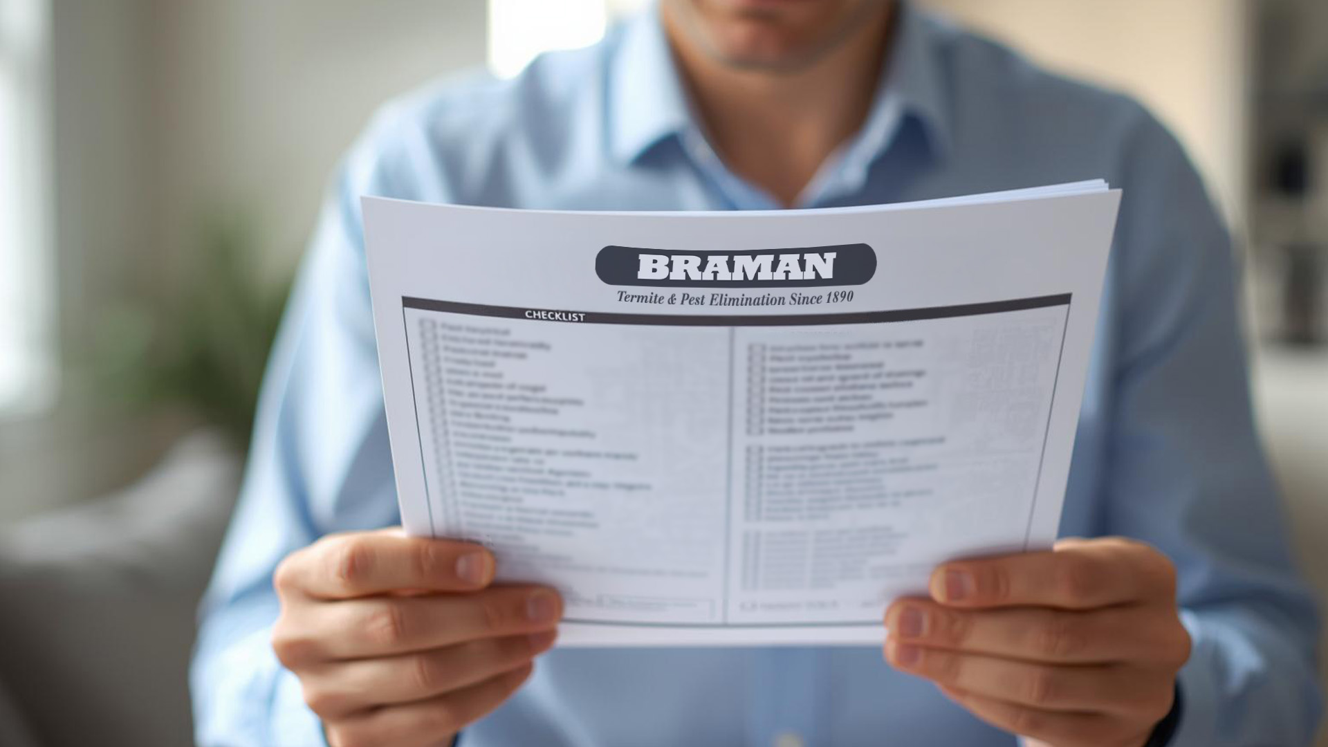 homeowner looking at a list of pests covered by Braman’s Multipest Plan