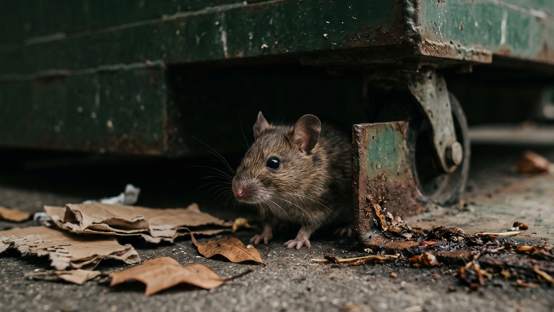 mouse under a dumptster